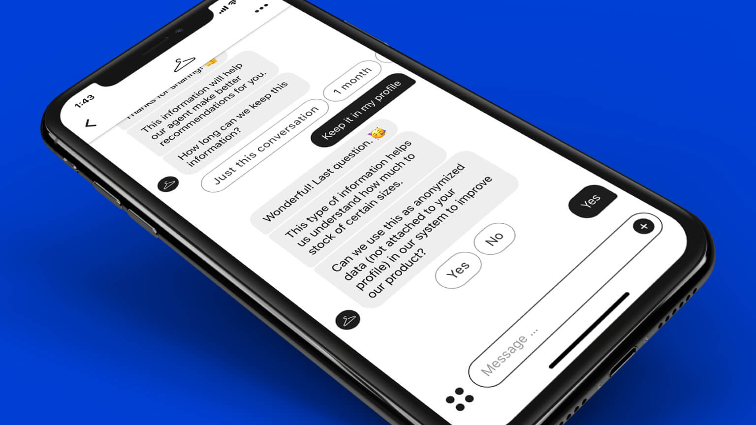 Text message with brand gathering PII and getting permission to use it for a shopper's personalization