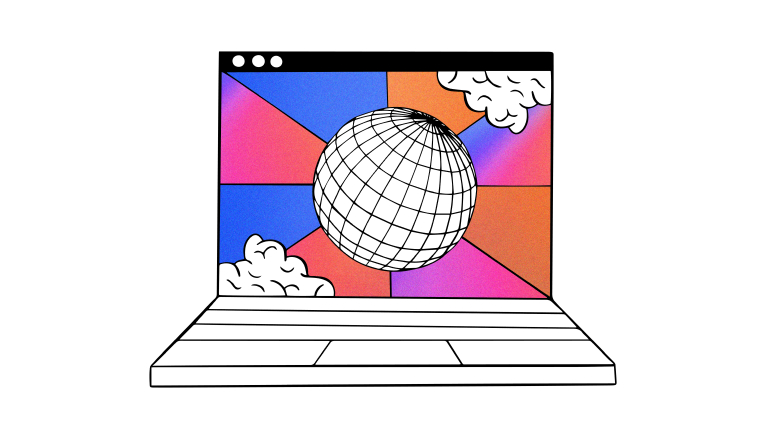 illustration of world on computer screen, portraying global entities