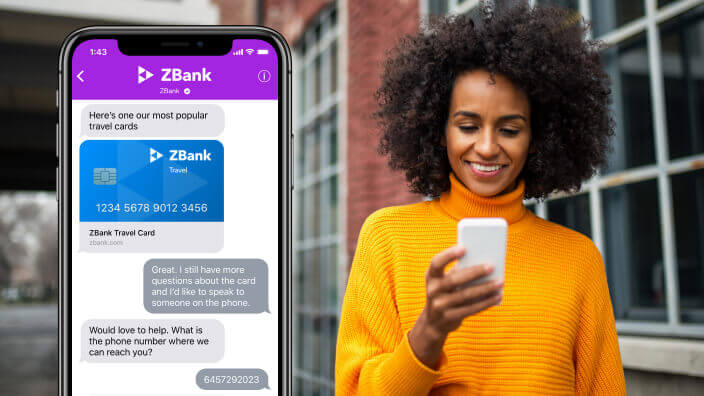 woman messaging with business