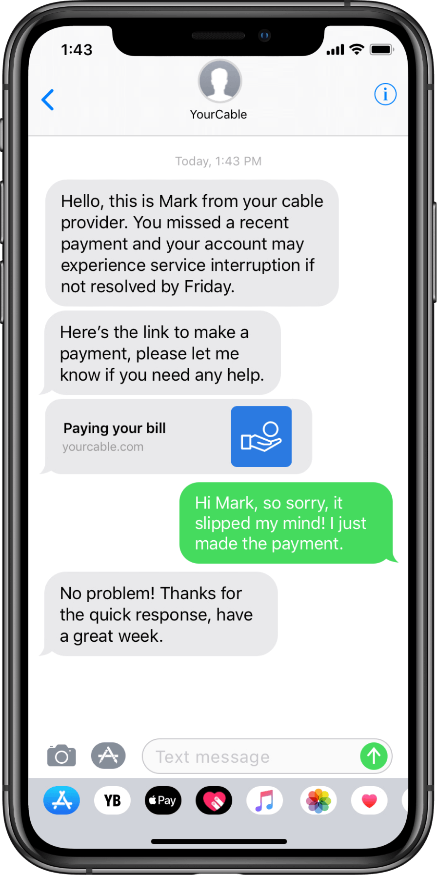 Sample text message about deliquent payments