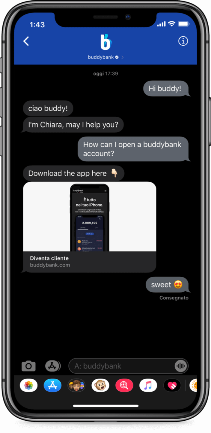Buddybank helps customer open account on Apple Business Chat