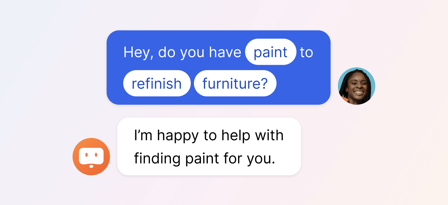 Example of AI chatbots understanding what a customer wrote in a message