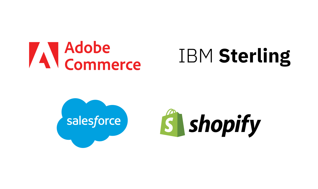 LivePerson integrates with commerce technology like Adobe Commerce, Salesforce Commerce, Shopify, and Sterling