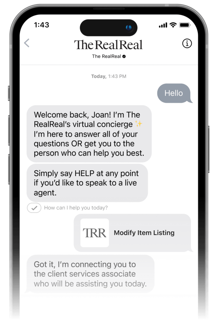 Example of how digital interactions can help improve digital customer experiences: Screenshot of modifying an item listing via text messaging