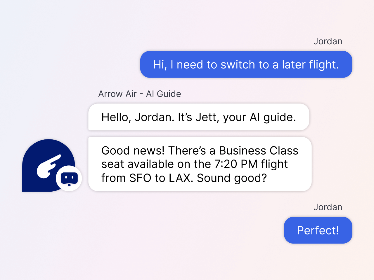 example of an intelligent automation handling a business process like switching a passenger's flight