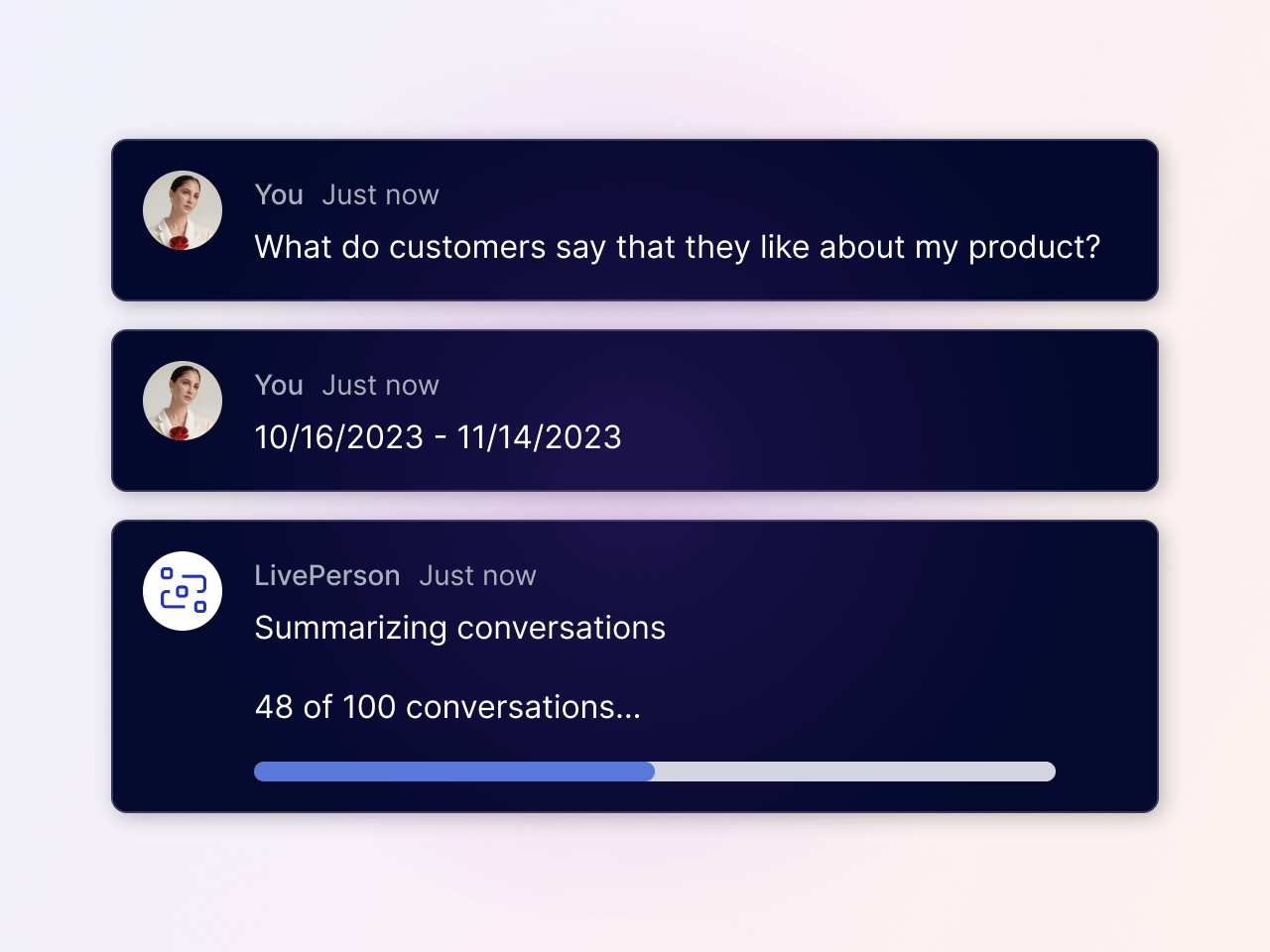 generative artificial intelligence using natural language processing tasks to summarize complex data based on a typed question