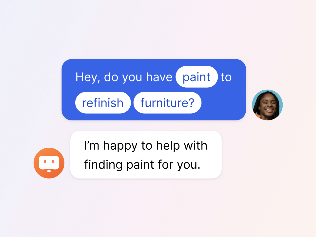 example of LivePerson intent recognition, highlighting phrases that are processed for conversational AI