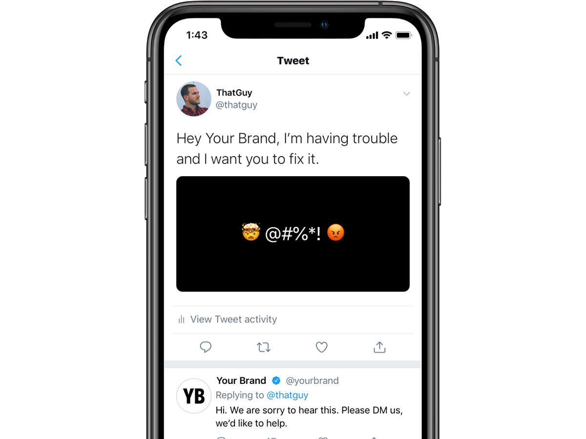 Responding to customer complaints via an X for business (twitter account)